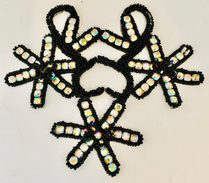 Designer Motif Flowr with Black Beads and All High Quality AB Rhinestones 5" x 4.5"