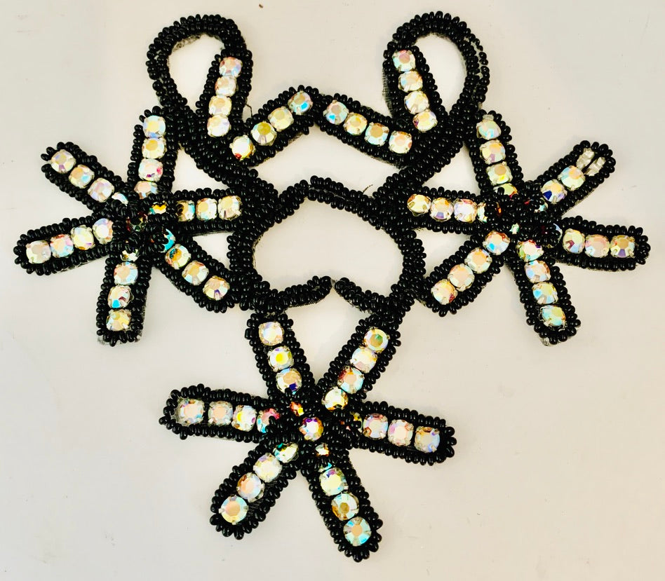 Designer Motif Flowr with Black Beads and All High Quality AB Rhinestones 5