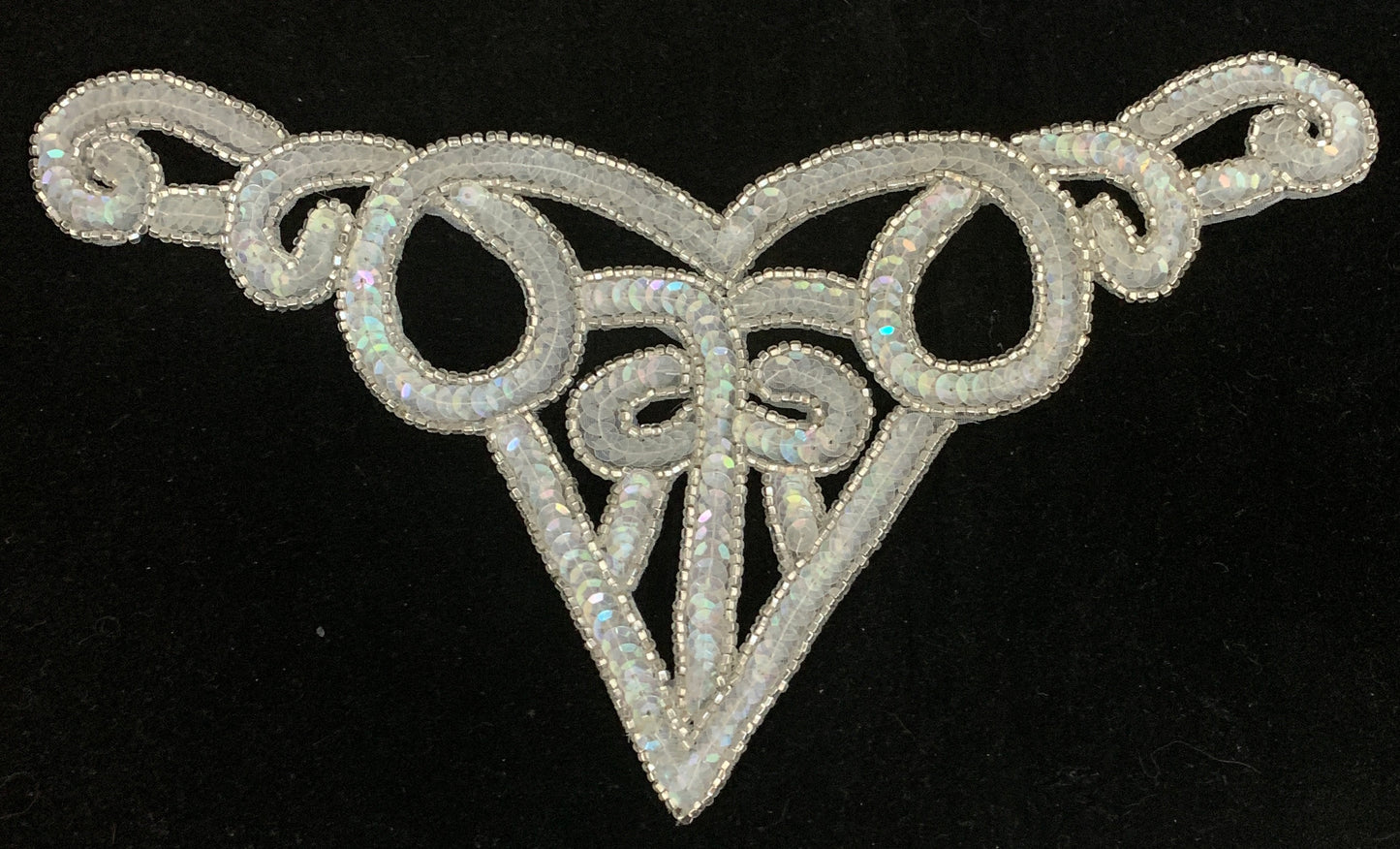 Designer Motif Neckline with Iridescent Sequins and Silver Beads 10.5" x 5"