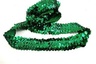 Trim Green Sequin Stretch Three Row 1.5" wide