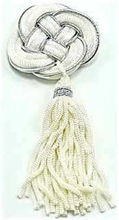 Frog Closure - Tassel - White/Silver 3.5" 1.5"