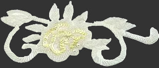 Flower Motif - Beige Iridescent Sequins - White Beads - 7.5” x 4.25”