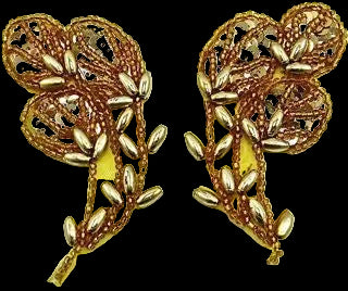 Flower Pair with Gold Beads 1.5" x 3"