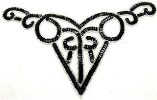 Designer Motif Neckline with Black Sequins and Silver Beads 10.5" x 5"