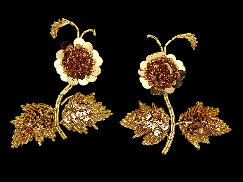 Flower Pair 5 Variants with Choice of Color Sequins and Beads 4" x 5"