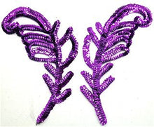 Load image into Gallery viewer, Design Motif Leaf Pair with Purple Sequins and Beads 9&quot; x 3&quot;