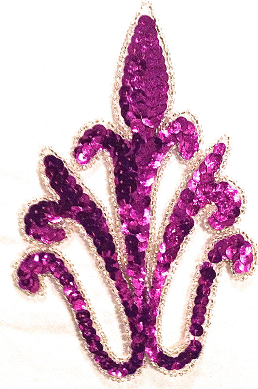 Designer Motif - Dark Fuchsia Sequins - Silver Beaded Trim 6.25" x 4"