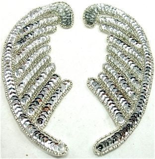 Leaf Pair with Silver Sequins 6" x 2"