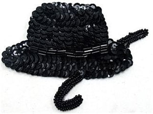 Hat with Black Sequins and Cane 4.5" x 3.5"