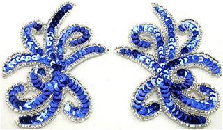 Designer Motif Spray Pair - Royal Blue Sequins- Silver Beads 3.5" x 3"