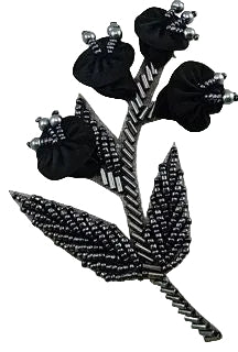 Flower Black Beads with Black Satin Flower and Charcoal Beading 3" x 4"