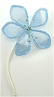 Beaded Blue Satin Flower Blue Satin with Blue Bead Trim 2.5" x 4.5"