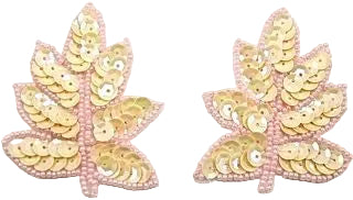 Par de Hojas con Lentejuelas Beige y Cuentas Rosas 2.5" x 2"