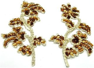 Flower Pair with Dark Gold Sequins and Beads 5" x 3.5"