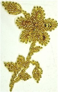 Flower with Gold Beads, Sequins and Rhinestones 4.5" x 3"