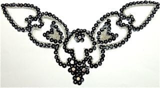 Design Motif Neckpiece with Black Sequins and Beads and four AB Rhinestones 9" x 5"