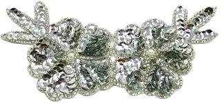Flower with Silver Sequins and Beads with a Pearl Center 6" x 3"