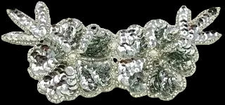 Flower - Silver Sequins - Silver Beads - Pearl Center - 6" x 3"
