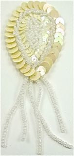 Epaulet - Beige Sequins - White Beads 5" x 2"