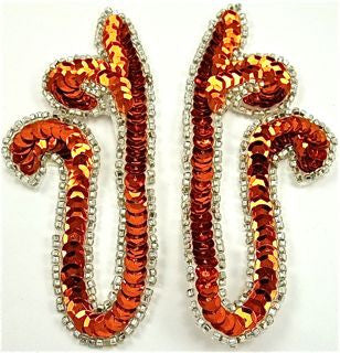 Designer Motif Pairs - Light Orange Sequins - Silver Beads 4”x 2”