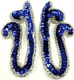 Designer Motif Pair with Royal Blue Sequins and Beads 2" x 4"