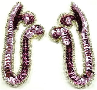 Designer Motif Pair with Pink Sequins and Beads 2" x 4"