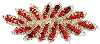 Leaf with Red Sequins and Beads 4" x 1.5"