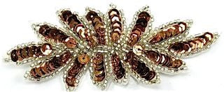 Leaf with Bronze Sequins and Silver Beads 4" x 1.5"