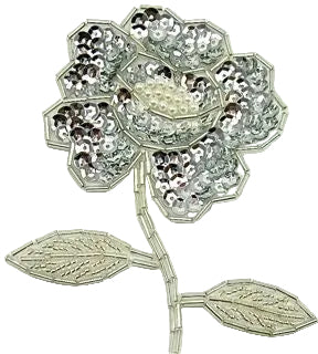 Flower - Silver Sequins and Beads 4" x 3"