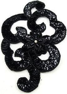 Designer Motif Black Sequins Beads and Rhinestone 4" x 6.5"