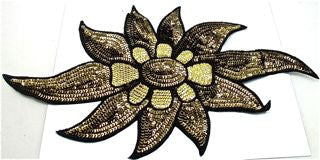 Flor con lentejuelas y cuentas de bronce de 38,1 cm x 19,05 cm