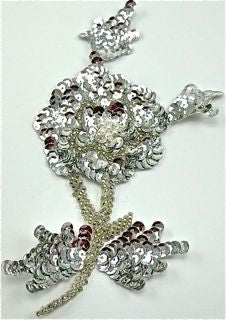 Flower with Silver Sequins and Beads 7.5" x 5"