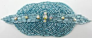 Designer Motif Triple Circle with Turquoise Beads and Rhinestones 5" x 2"
