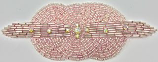 Designer Motif Triple Circle - Pink Beads - Rhinestones 5”x 2”