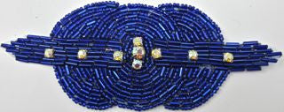 Designer Motif Triple Circle - Royal Blue Beads - Rhinestones 5" x 2"
