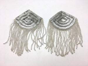 Epaulet Pair with Silver Sequins and Beads 6.5" x 4"