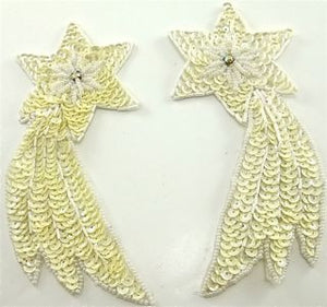Shooting Star Pair with Cream Sequins and AB Rhinestone 5.5" x 3"
