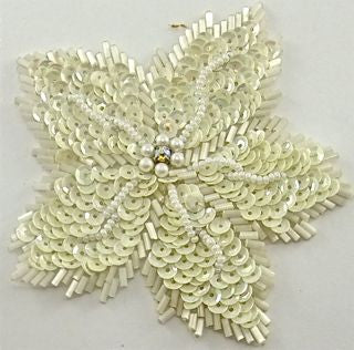 Flower with Cream Sequins and AB Rhinestones 4"
