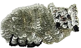 Cat with Silver Sequins and Black Beads 3.75" x 2"