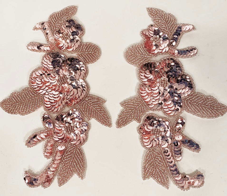 Flower Pair with Light Pink Sequins and Beads 4" x 6"
