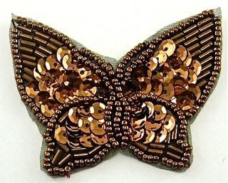 Butterfly with Bronze Sequins and Beads 2.5" x 2"
