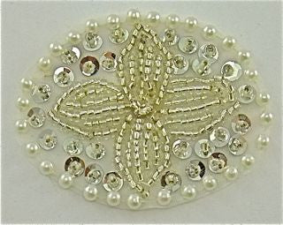 Designer Motif with with Silver Beads and Sequins Pearls and Rhinestone 2" x 1.5"