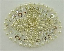 Load image into Gallery viewer, Designer Motif with with Silver Beads and Sequins Pearls and Rhinestone 2&quot; x 1.5&quot;