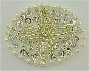 Designer Motif with with Silver Beads and Sequins Pearls and Rhinestone 2" x 1.5"