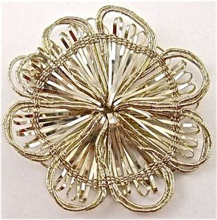 Choice of 20 Pack or Singles- Flower with Silver and gold Tones - Bullion Thread 1.75"