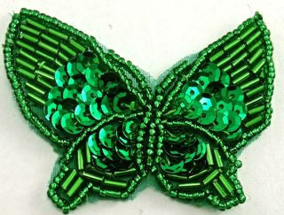 Butterfly with Emerald Green Sequins and Beads 2.5" x 2"