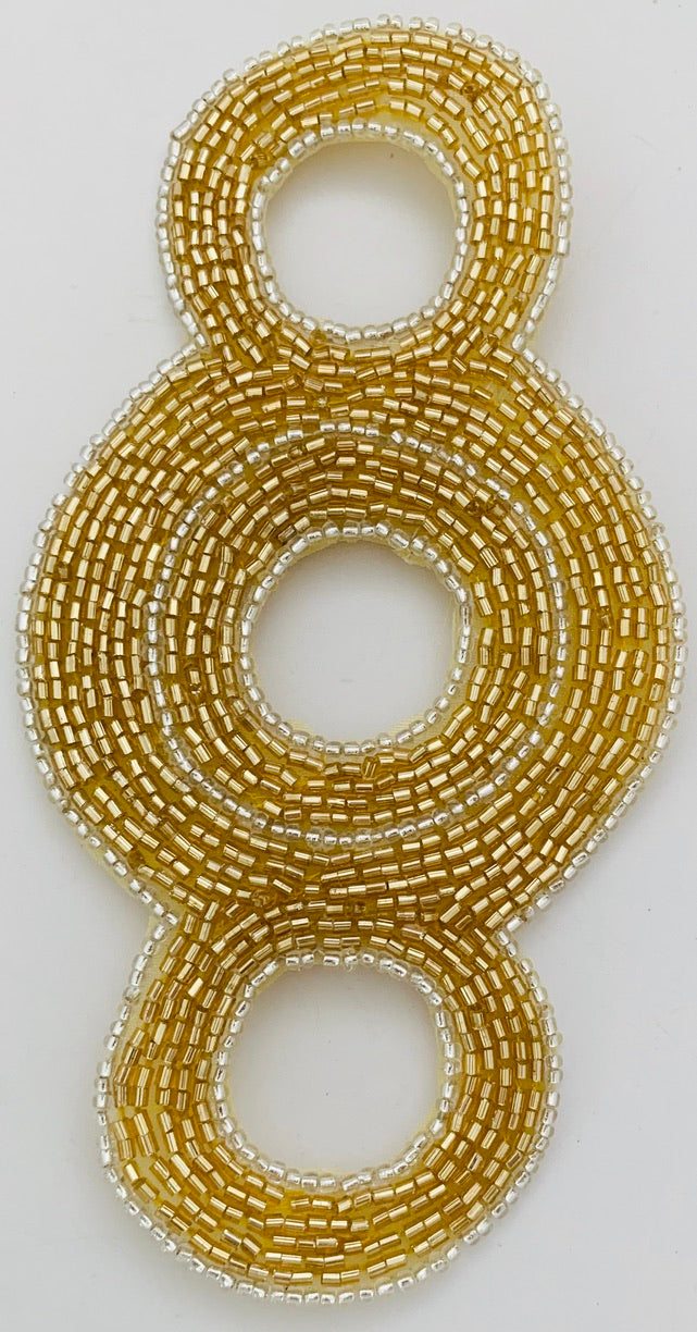 Designer Motif Triple Circle Appliqué Choice of All Gold Beads Or Gold and Silver Beads 6" x 3"