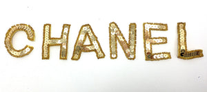 "Chanel" unattached gold sequin beaded letters  2" each letter - Sequinappliques.com