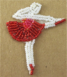 Ballerina Red and White Beads 4" x 3" - Sequinappliques.com