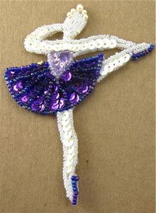 Ballerina with Purple Sequins and White Beads 3.5" x 3" - Sequinappliques.com